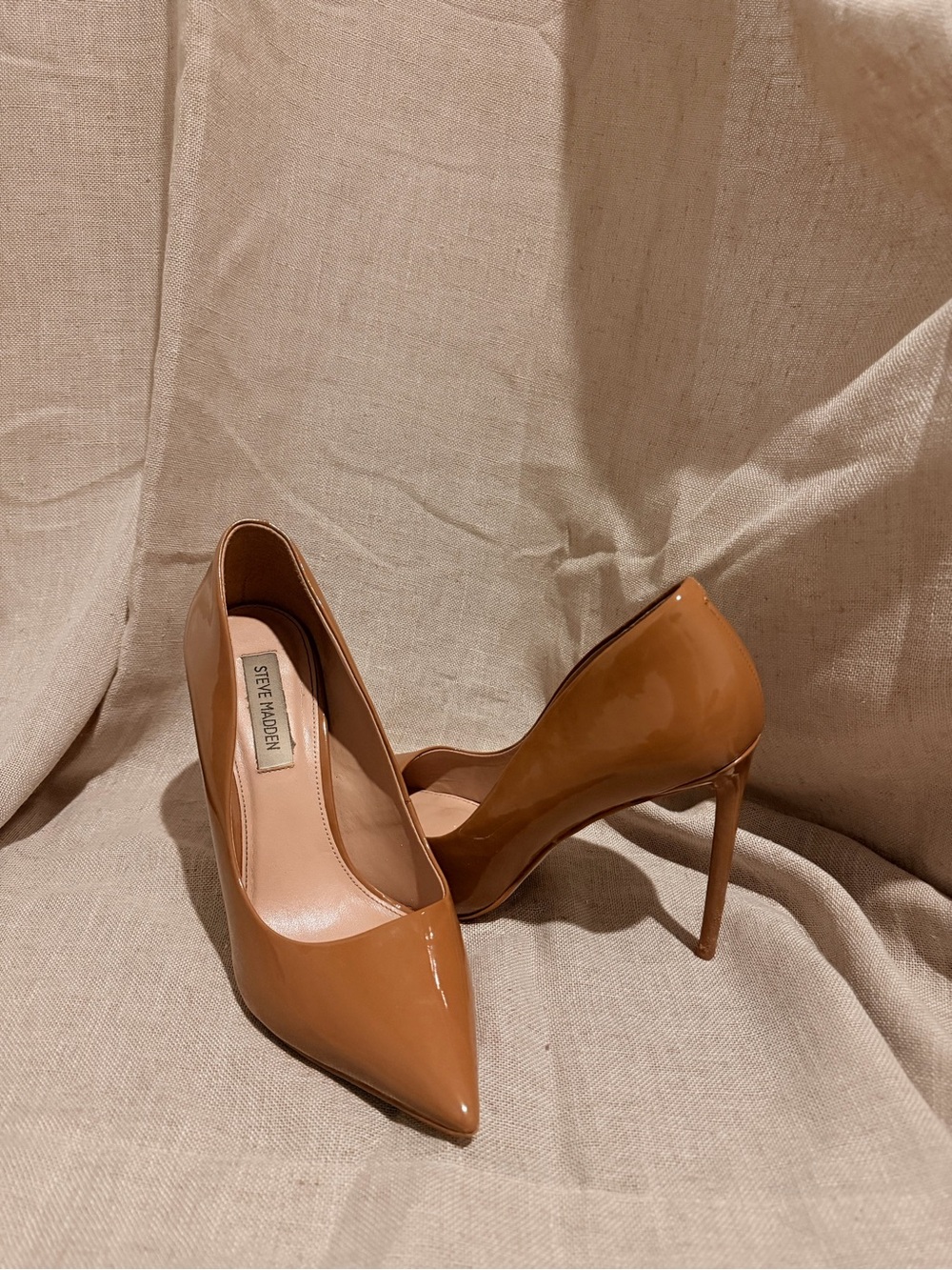 Steve Madden Cognac Patent Pointed-Toe Stiletto Pumps